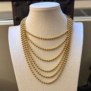 Napier Gold Plated Cascading 6 Strand Ball Chain Necklace w/ Decorative Clasp.